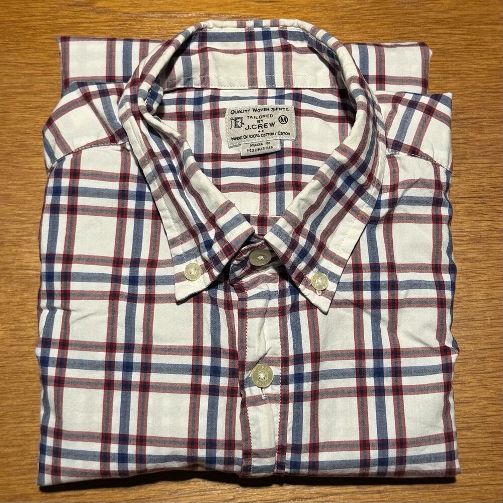 J. Crew NY Flannel Blue Red Plaid Chest Pockets Button Up L/S Men's Medium